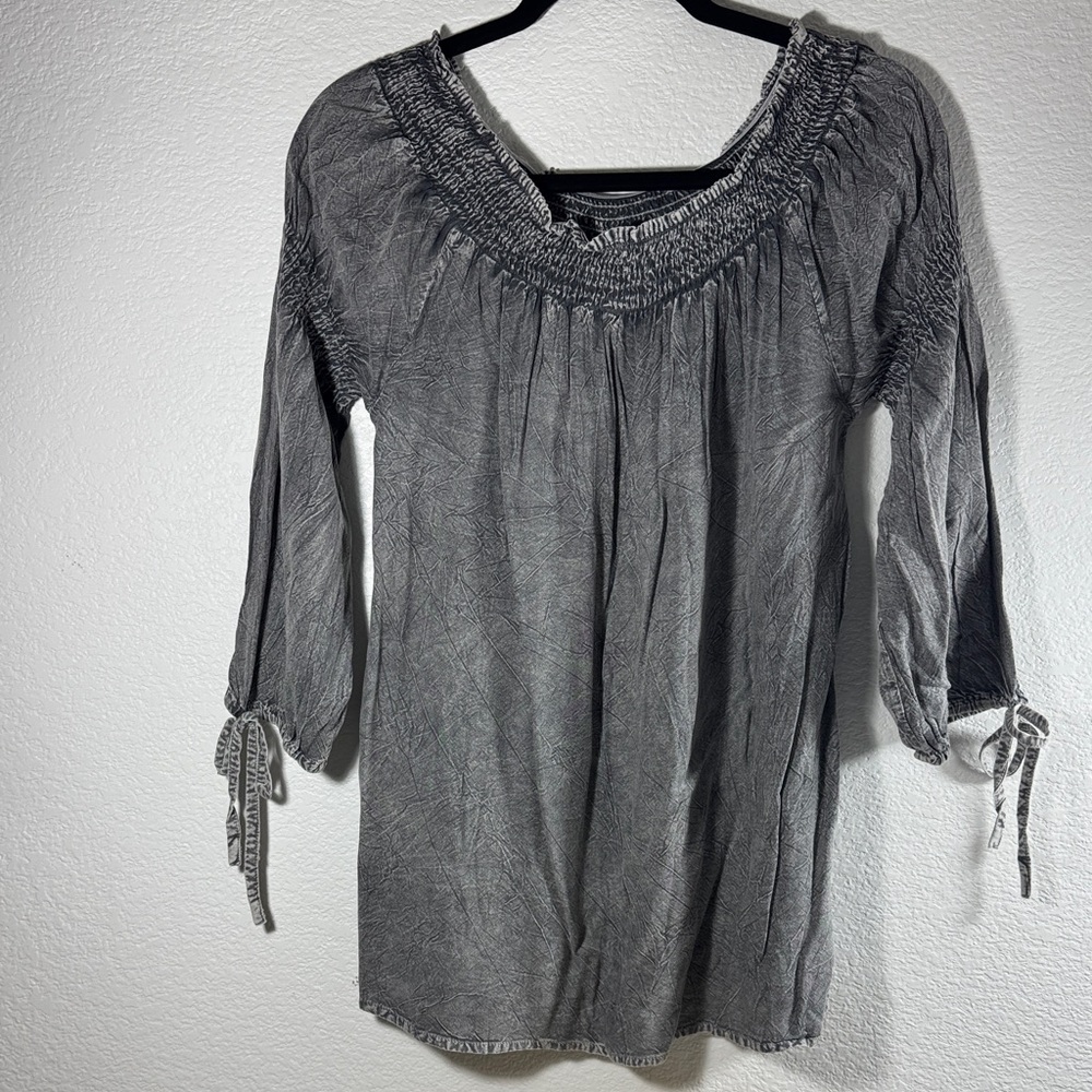 Gray Smocked Women's Top